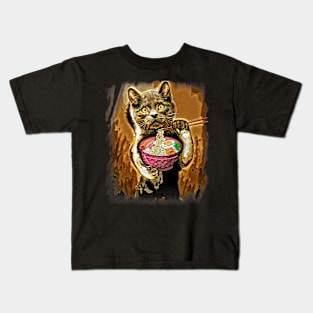 The cat eats ramen,ramen lover,cute cat Kids T-Shirt